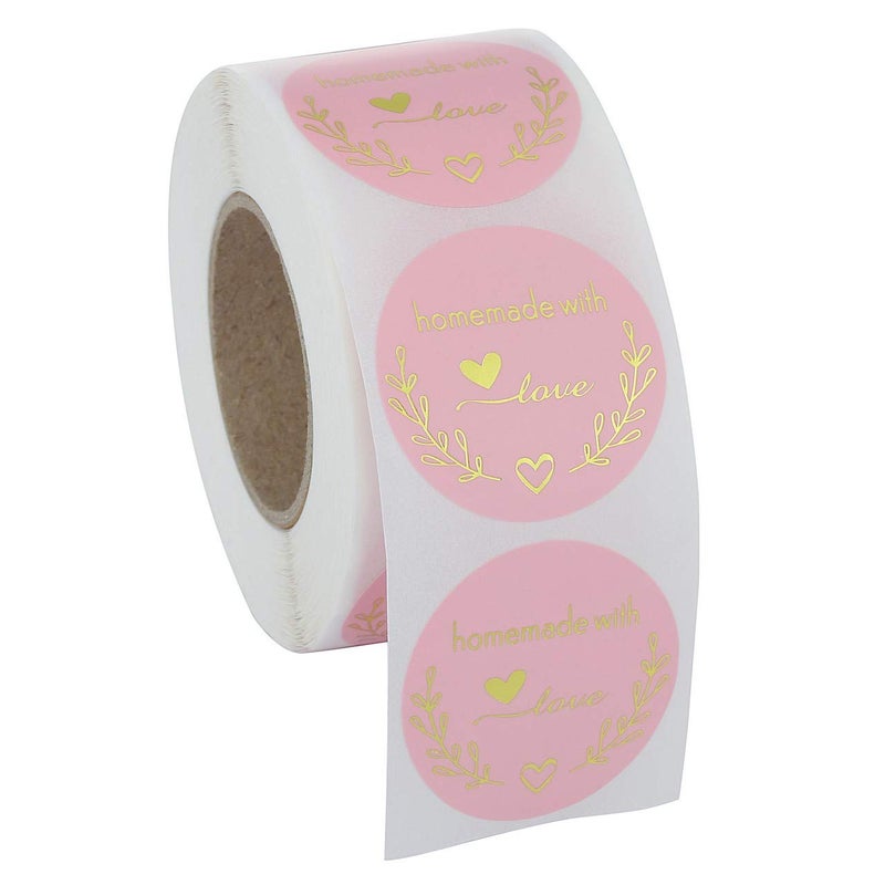 Yoption 1.5 Inch Round Homemade with Love Stickers Pink for Packaging, Cookie Bags, Small Shop Local Handmade, 500 Labels per Roll - Image 5